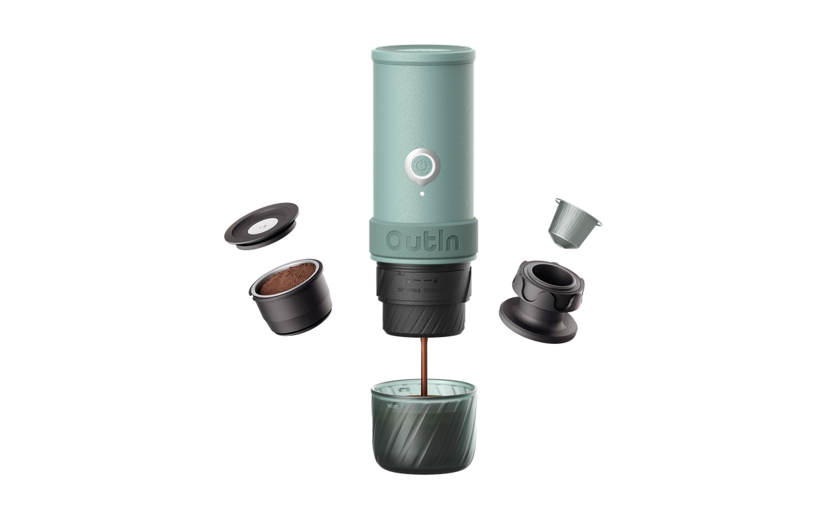OutIn Mino portable espresso machine in Canyon Green