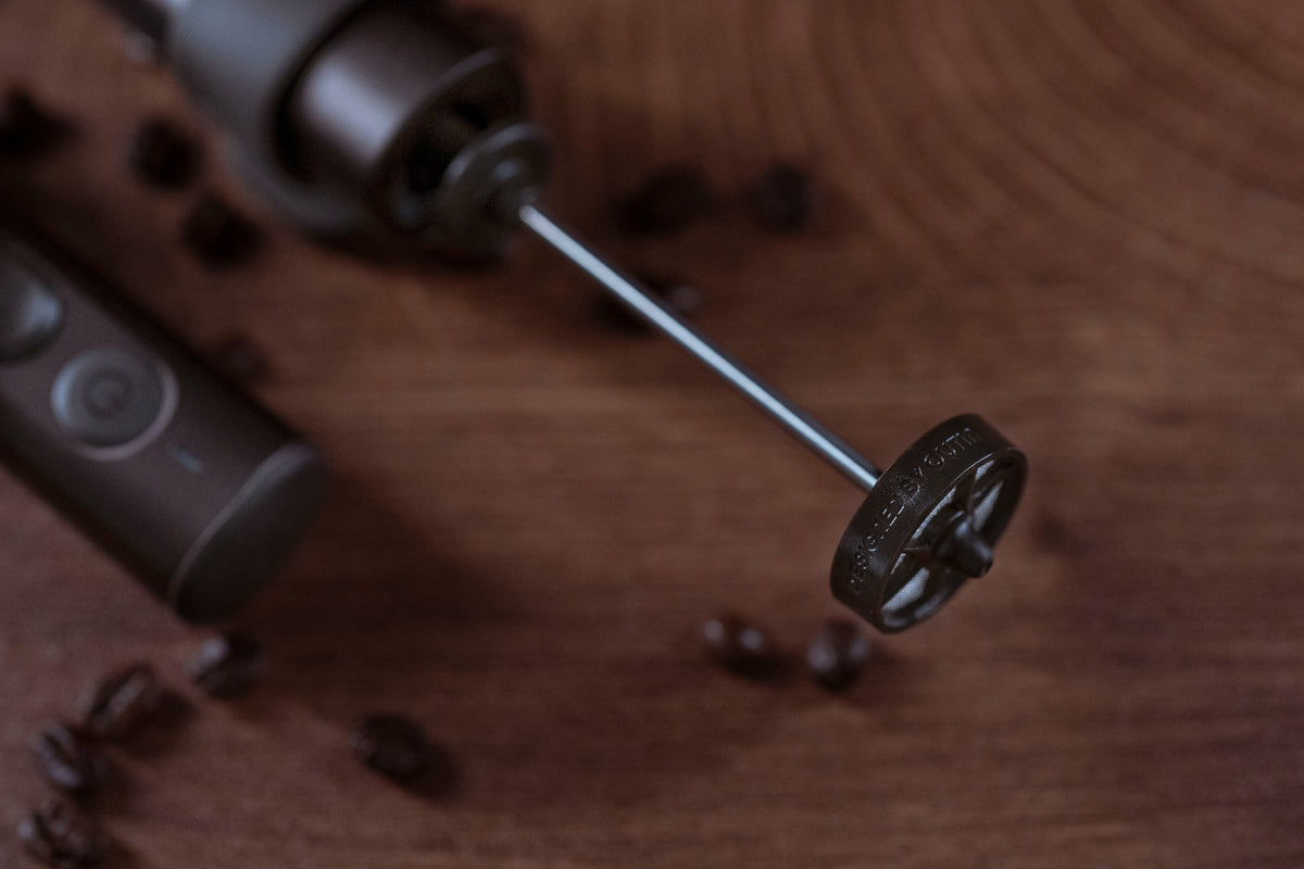 OutIn LattoGo milk frother whisk close-up