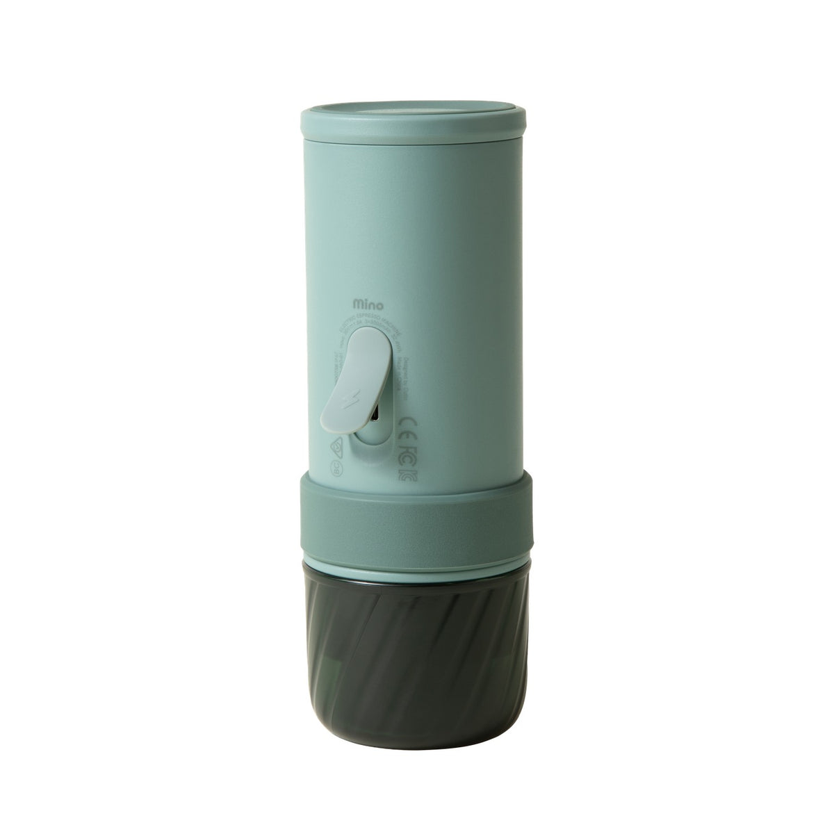 OutIn Mino portable espresso machine in Canyon Green, back view