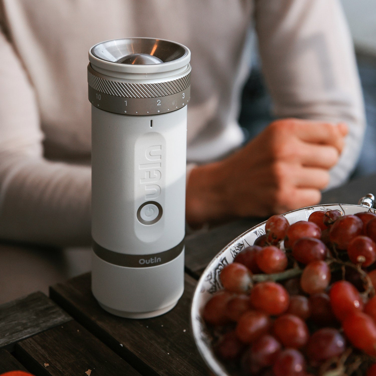 Fino Portable Electric Coffee Grinder Sandstone White