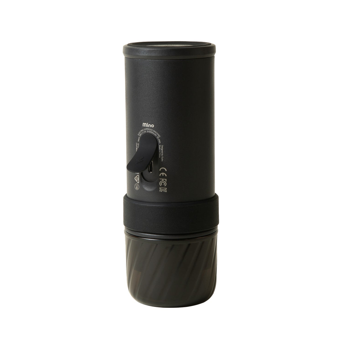 OutIn Mino portable espresso machine in Space Gray, back view